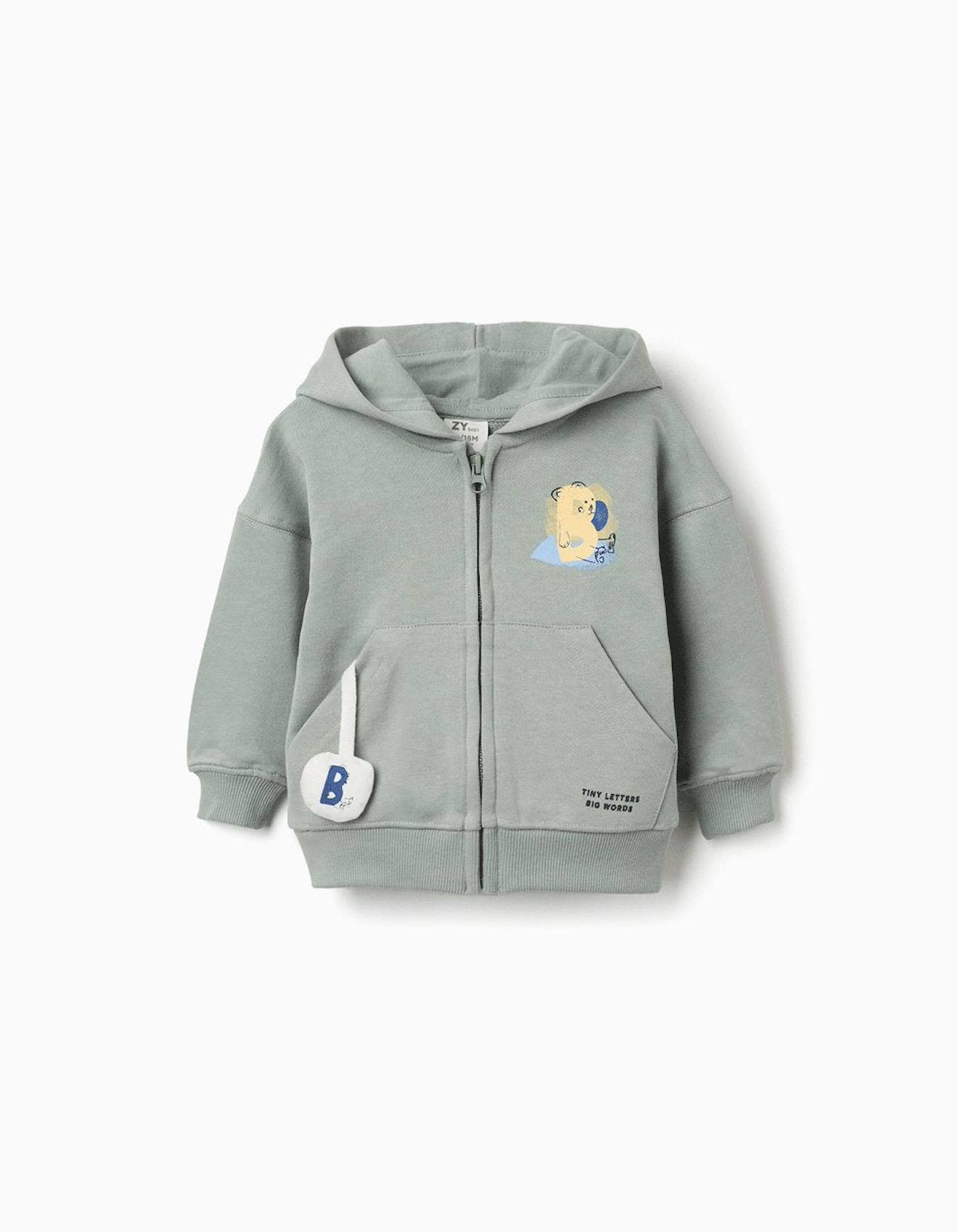 Sweat Zippé En Coton Avec Capuche Et Imprimé Ours Vert