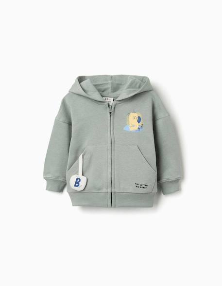 Bébé-Sweat zippé en coton avec capuche et imprimé ours