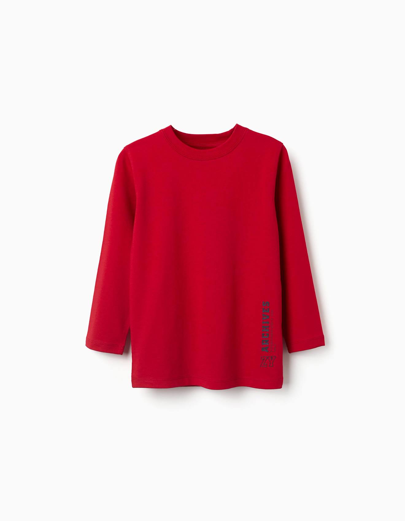 T-shirt En Coton À Manches Longues Avec Imprimé Zy Rouge
