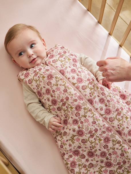 Vertbaudet - Gigoteuse sans manches en gaze de coton rose imprimé