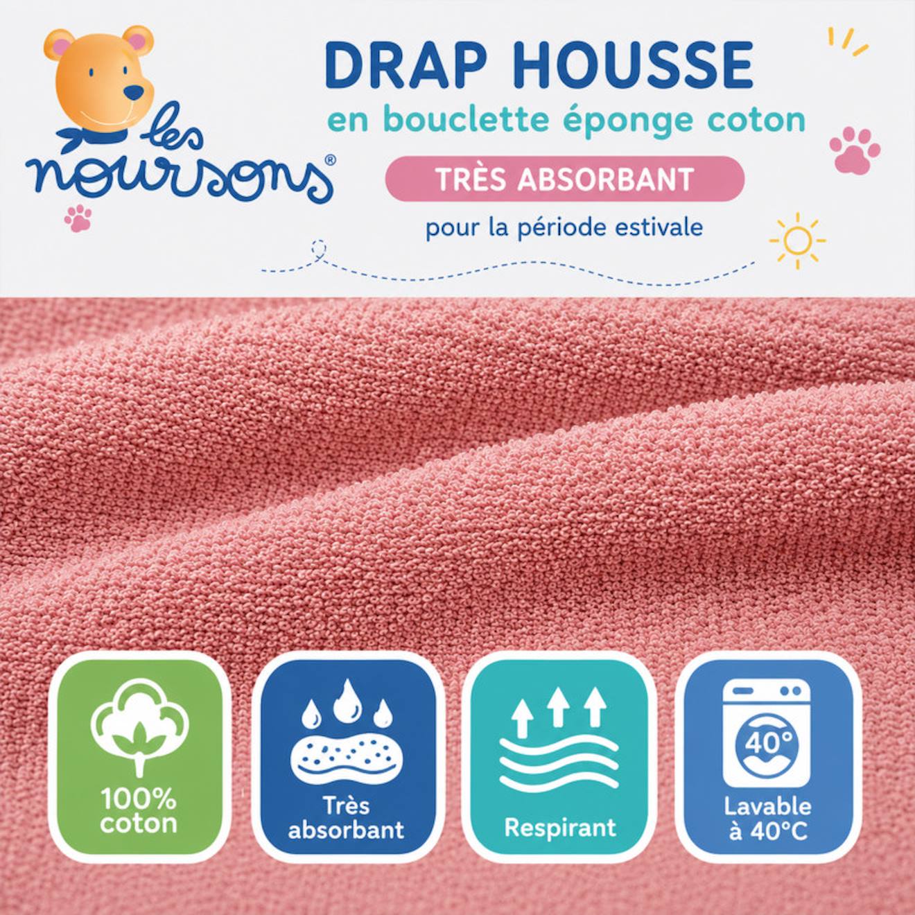Pack Matelas Pliant 60x120 + Drap Housse Éponge Rose - Idéal Voyage - Déhoussable Et Sain Rose (Les Noursons) - Image 2