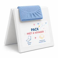 Pack matelas pliant 60x120 + drap housse éponge bleu - idéal voyage - déhoussable et sain  - vertbaudet enfant