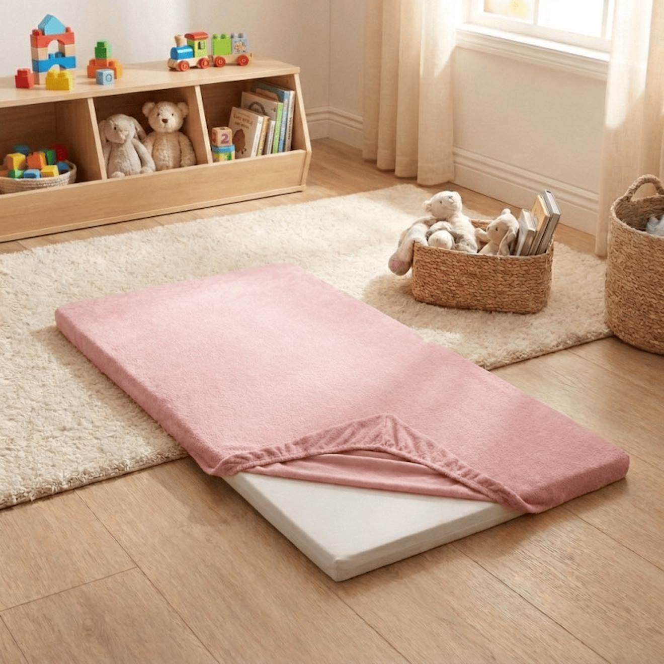 Pack Matelas Pliant 60x120 + Drap Housse Éponge Rose - Idéal Voyage - Déhoussable Et Sain Rose (Les Noursons) - Image 1