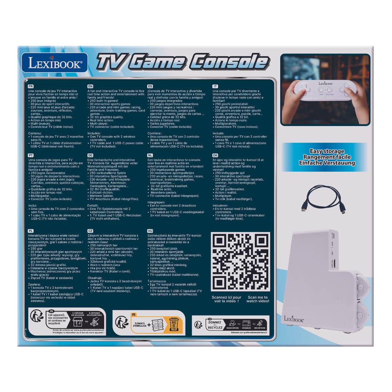 Console De Jeu TV Lexibook – 250 Jeux Intégrés, 2 Manettes Sans Fil, Graphismes 32 Bits – Branchez Et Jouez – Idéal Pour Les Soirées Rétro