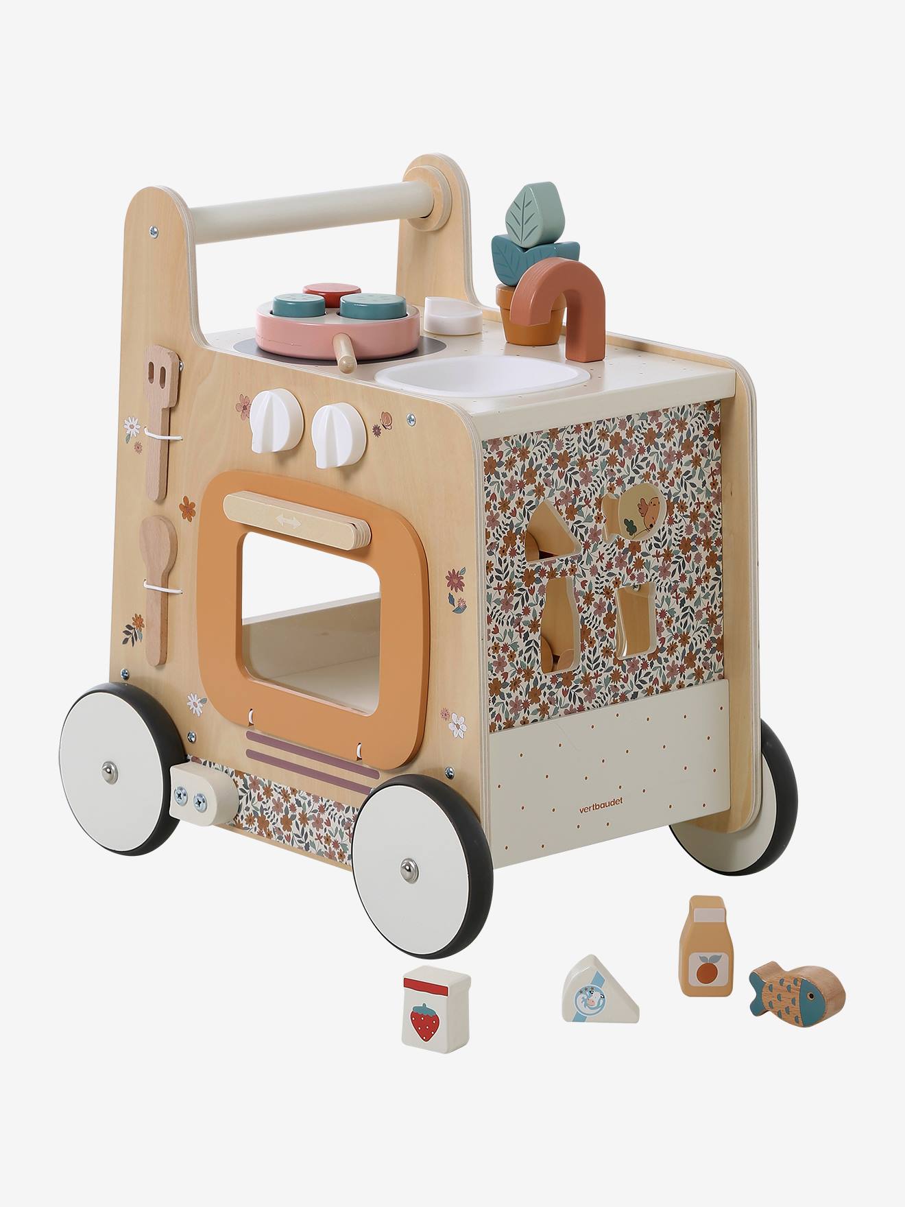 Ma première cuisine chariot de marche en bois FSC® rétro flower (Vertbaudet) - Image 1