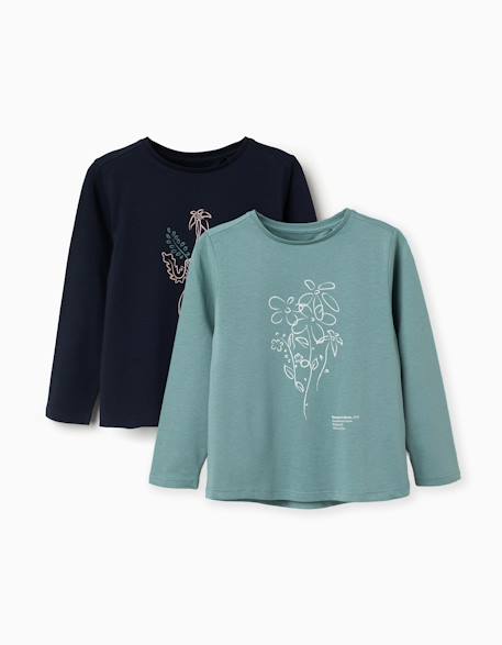 Fille-T-shirt, sous-pull-T-shirt-Lot de 2 t-shirts à manches longues avec imprimés de l'art