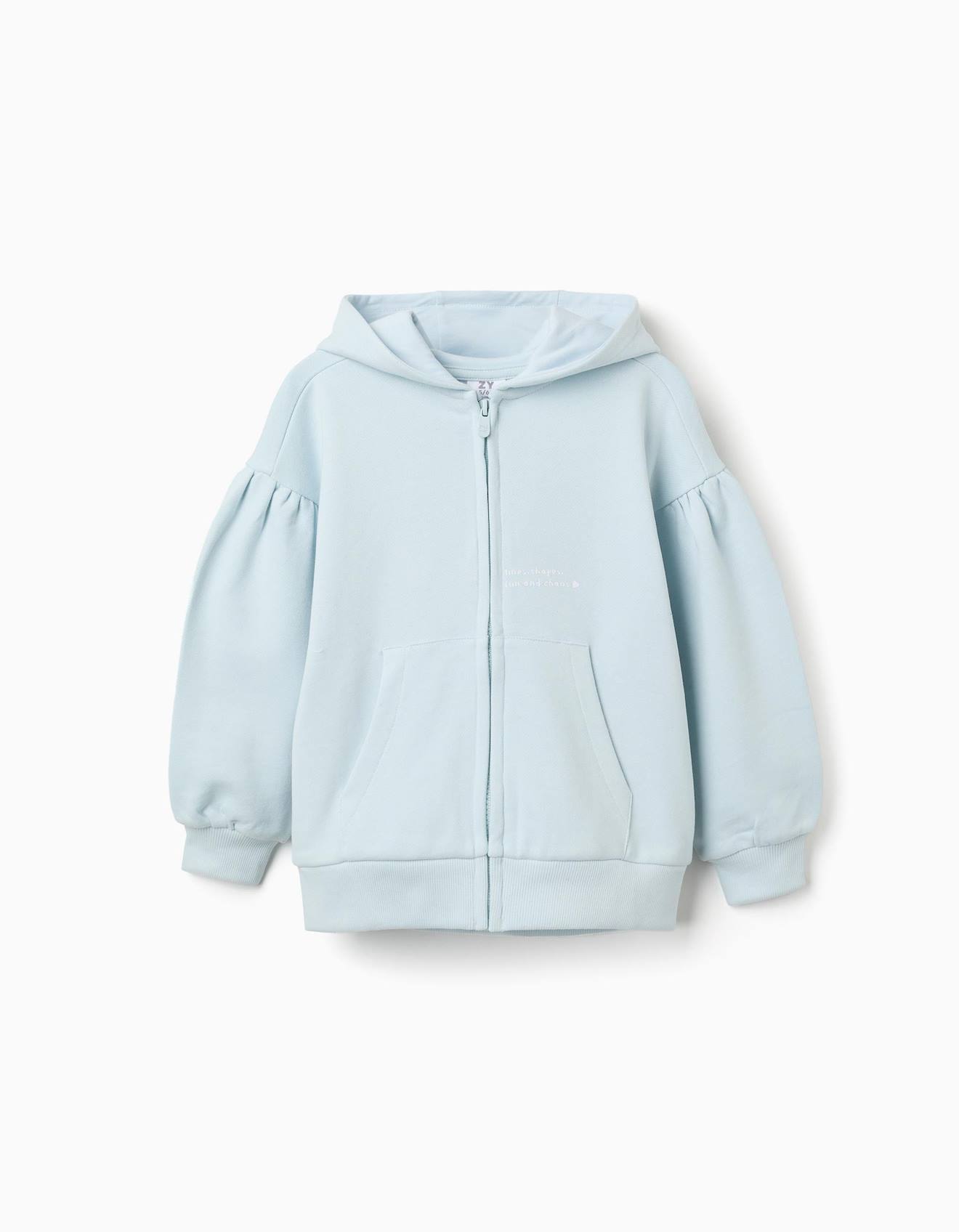 Sweat Zippé En Coton Avec Capuche Et Imprimé Fleur Bleu Clair