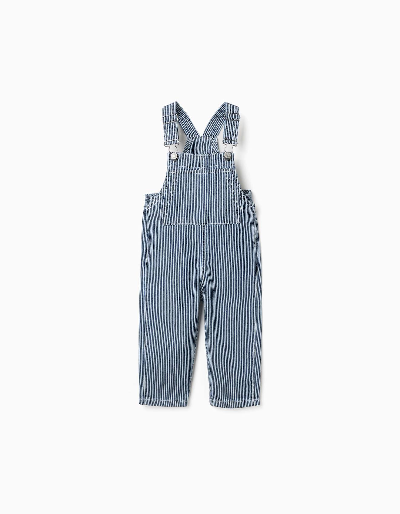 Salopette En Jean À Rayures Avec Poches Bleu