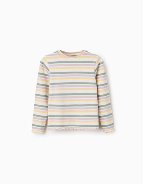 Fille-T-shirt à manches longues côtelé à rayures