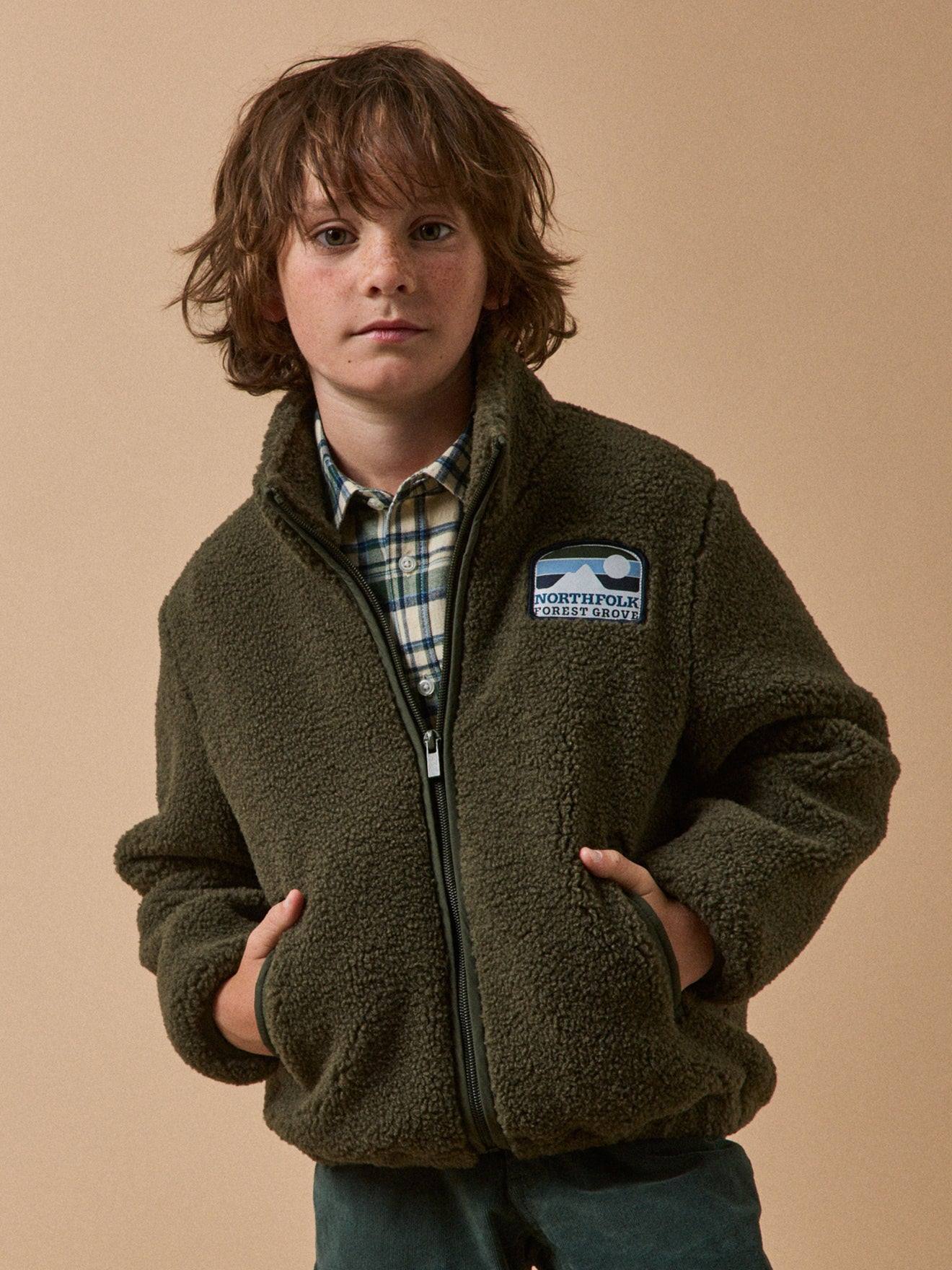 Cardigan Garçon Zippé En Sherpa Kaki