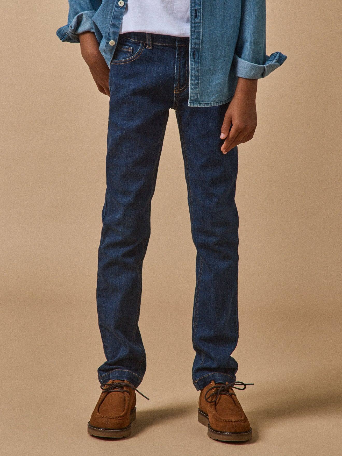 Jean Coupe Slim Garçon Bleu Fonce Uni Jean Coupe Slim Garçon Bleu Fonce Uni