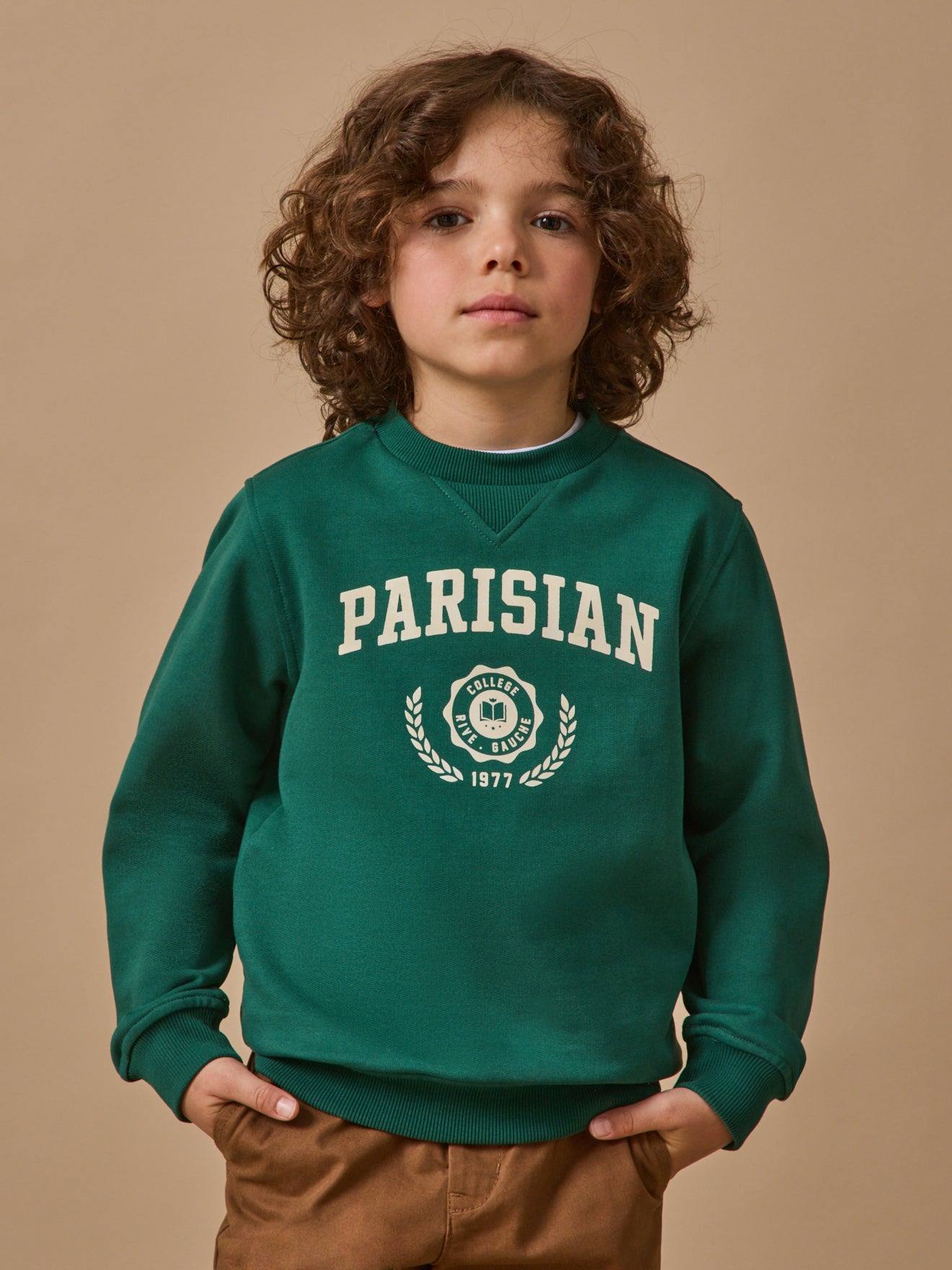 Sweat Imprimé Garçon - Coton Biologique Vert Pin