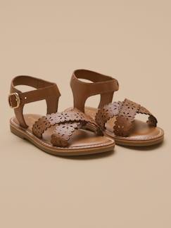 Sandales perforées fille en cuir  - vertbaudet enfant