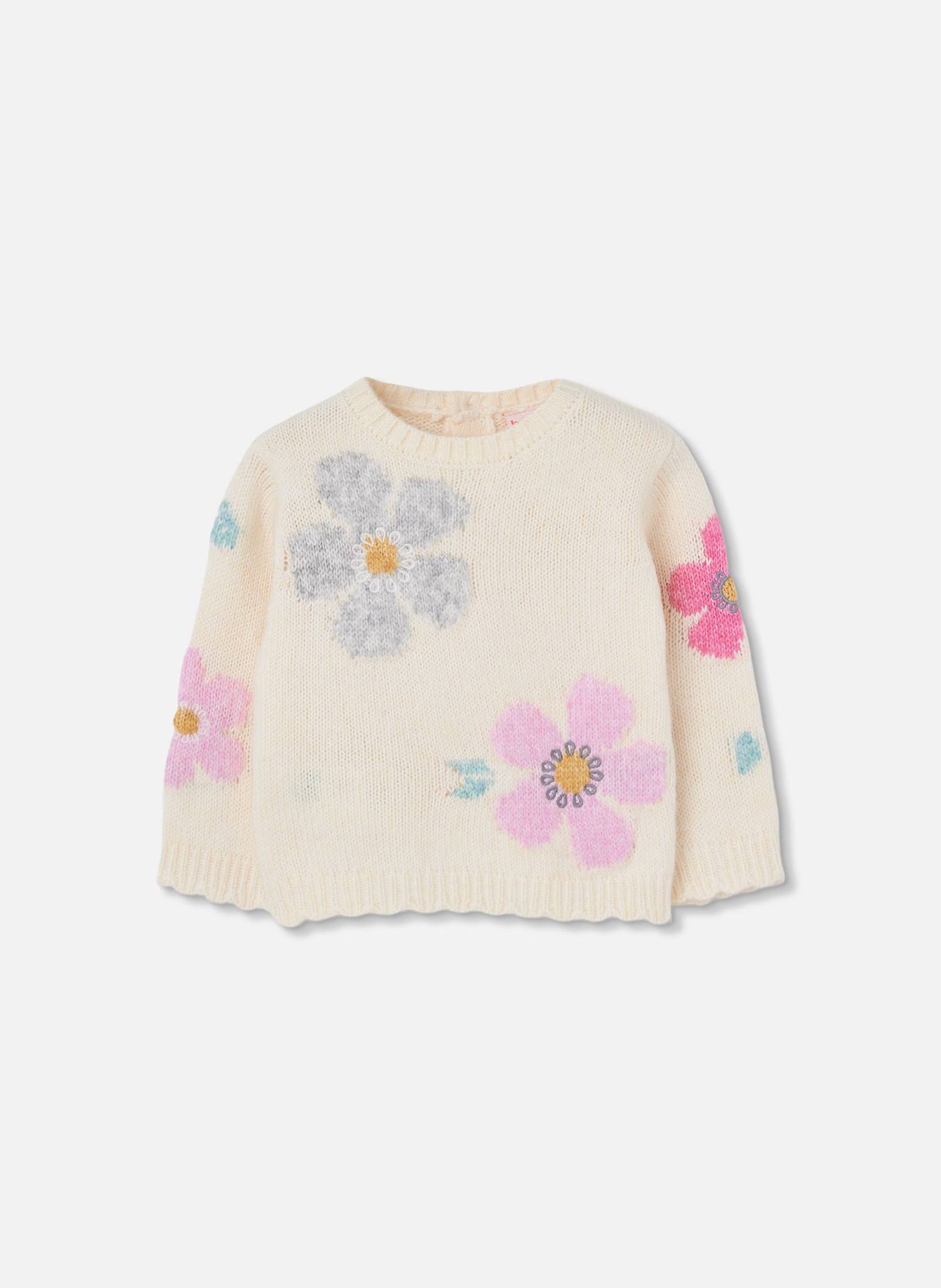 Pull Fille Imprimé Fleurs Blanc Pull Fille Imprimé Fleurs Blanc