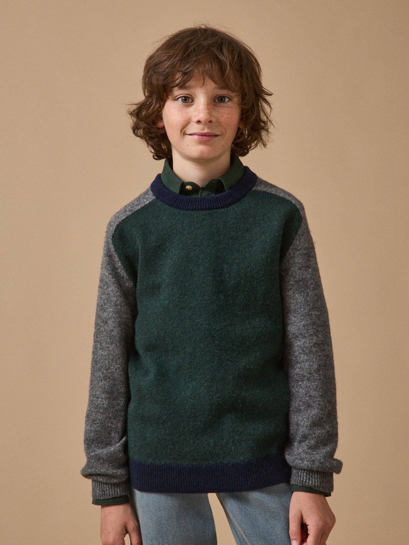 Pull Colorblock En Laine Garçon Vert Pull Colorblock En Laine Garçon Vert