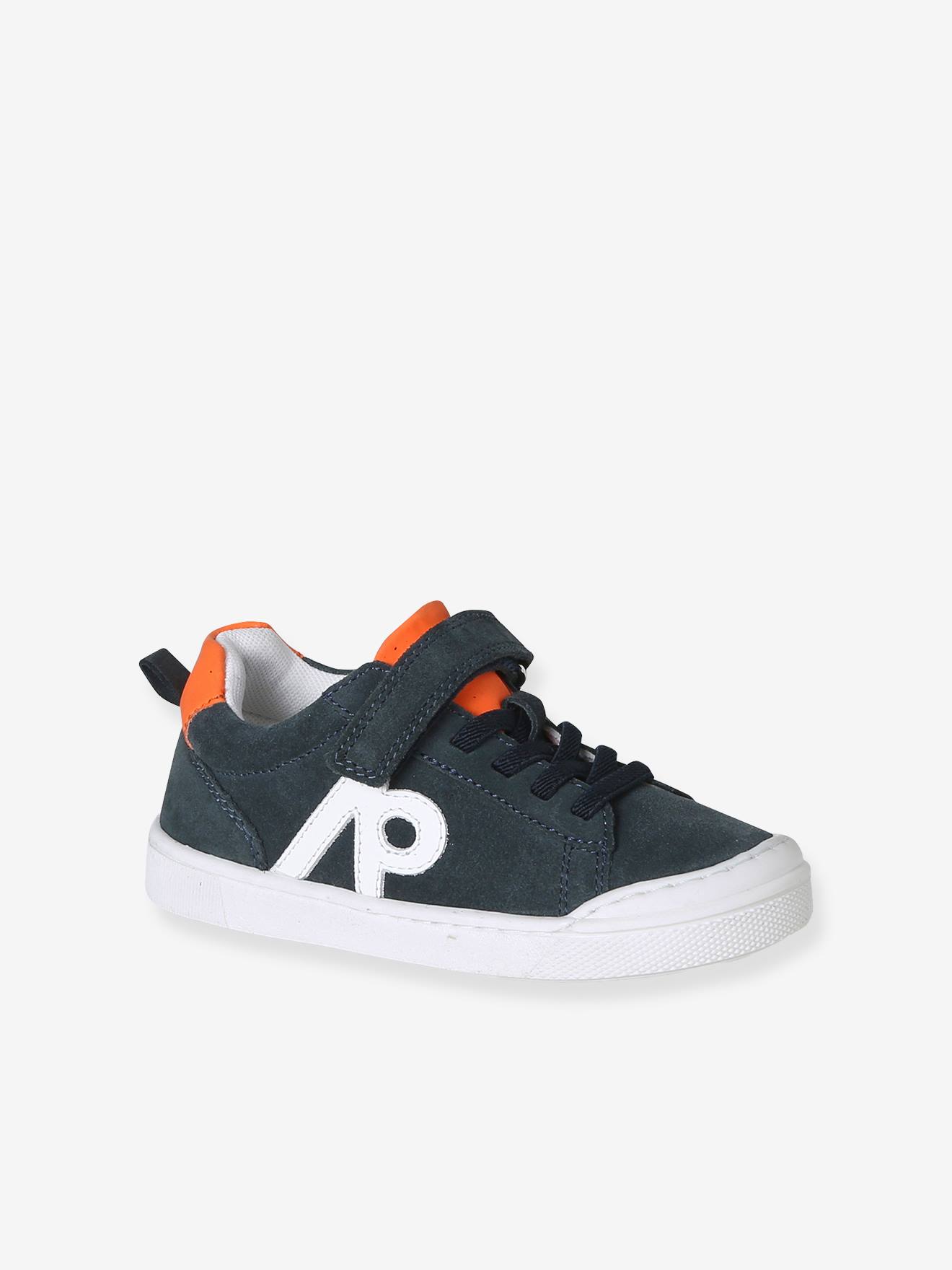 Basket garçon cuir lacets élastiqués marine