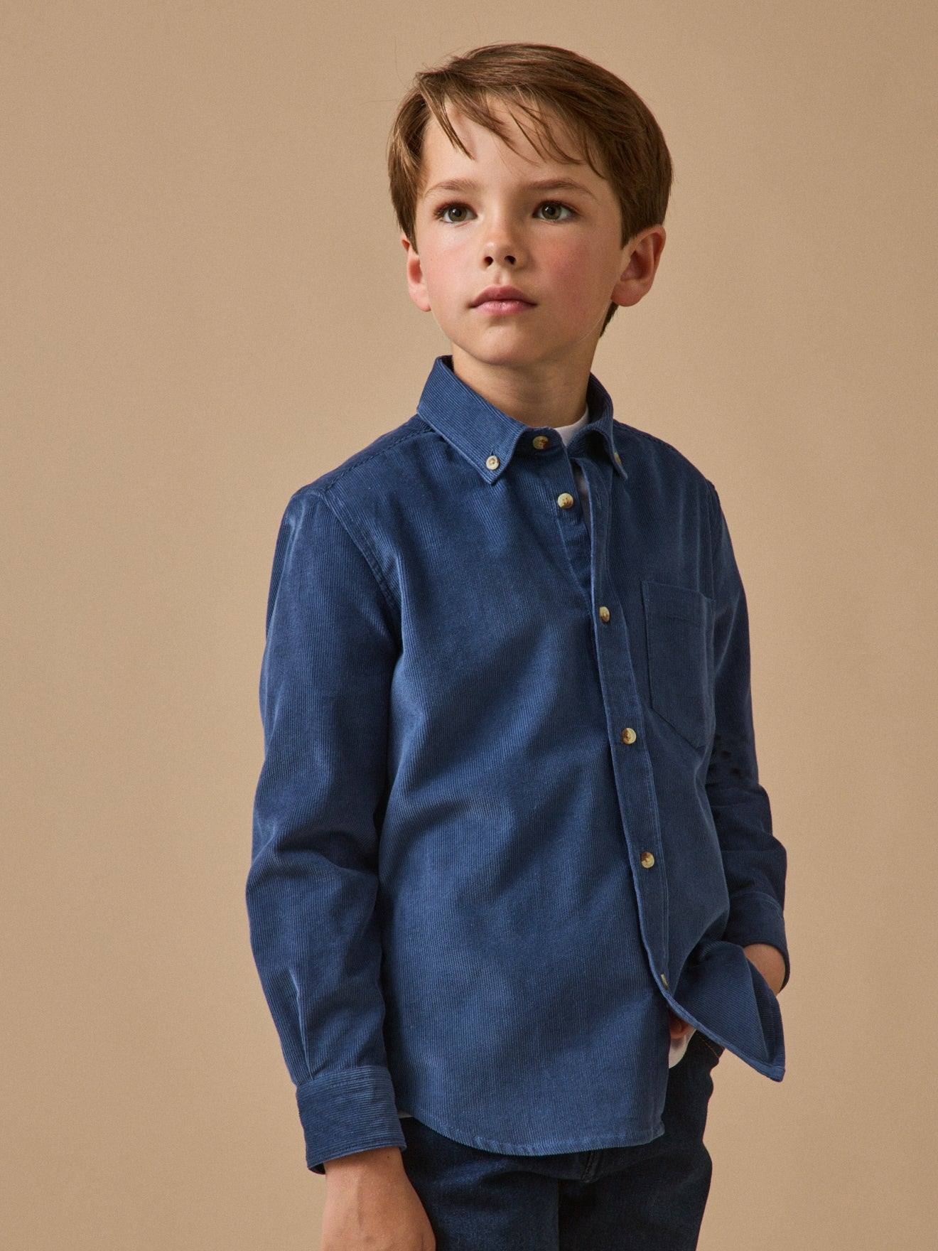 Chemise En Velours Garçon Bleu