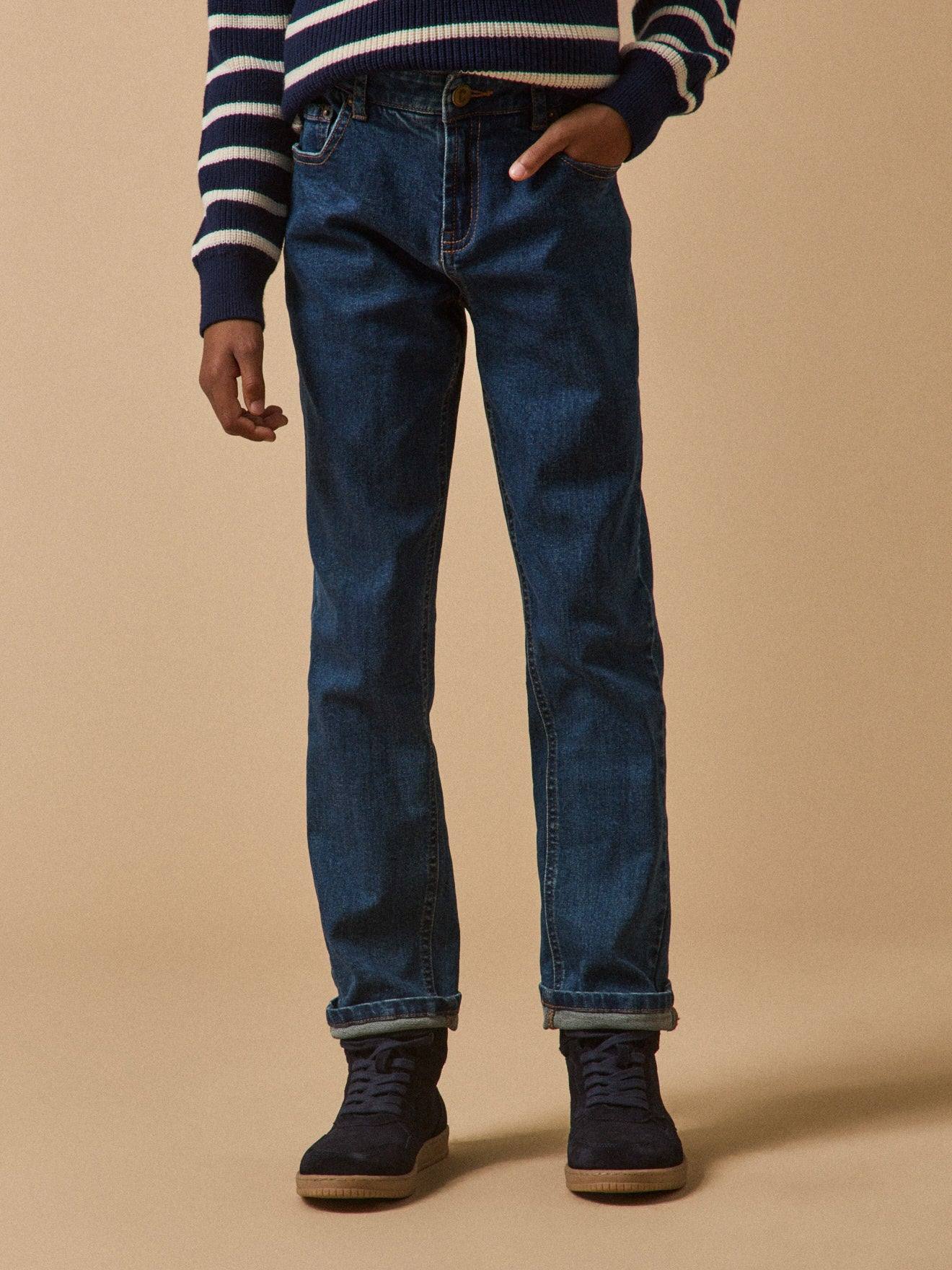Jean Droit Garçon Bleu Fonce Uni