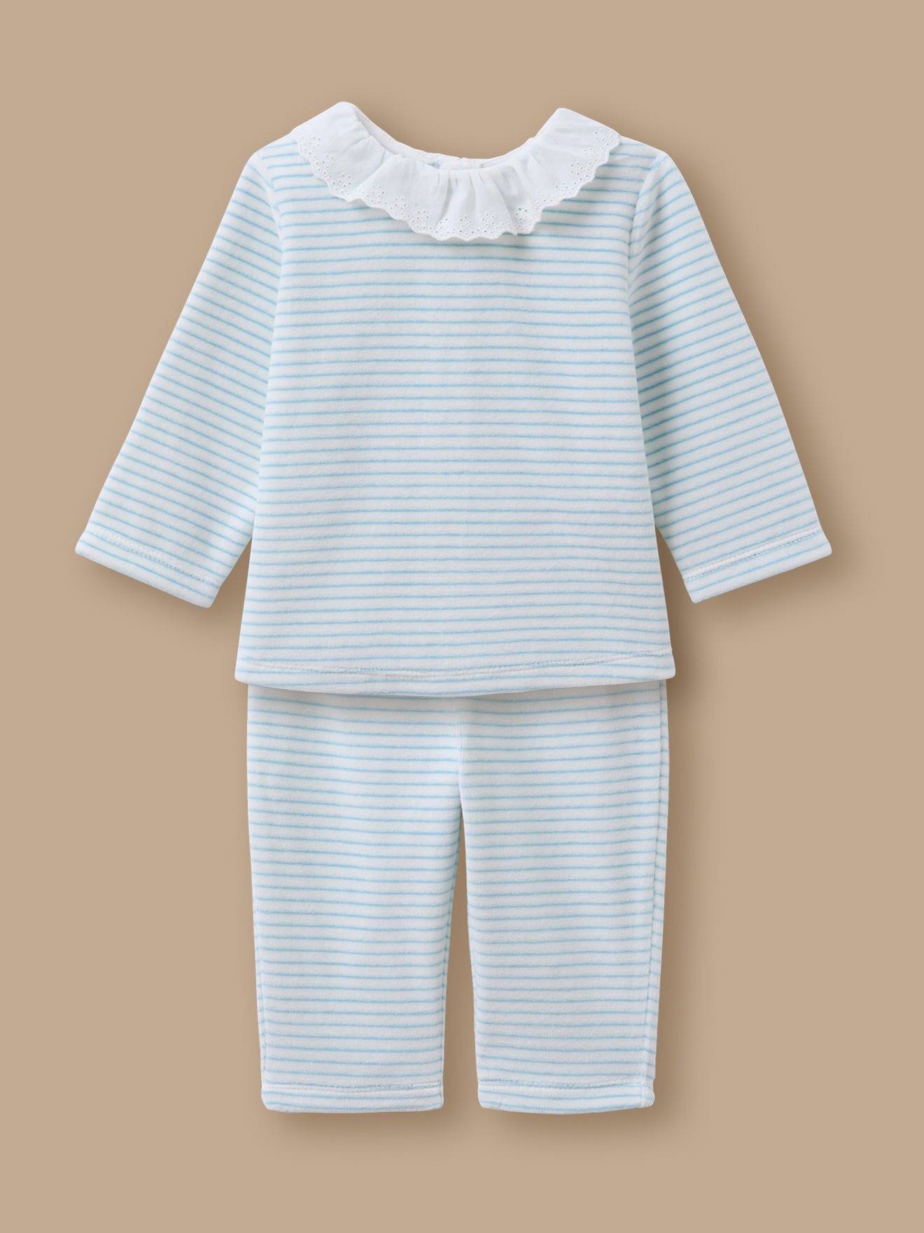 Pyjama Rayé En Velours Bébé Rayure Bleue