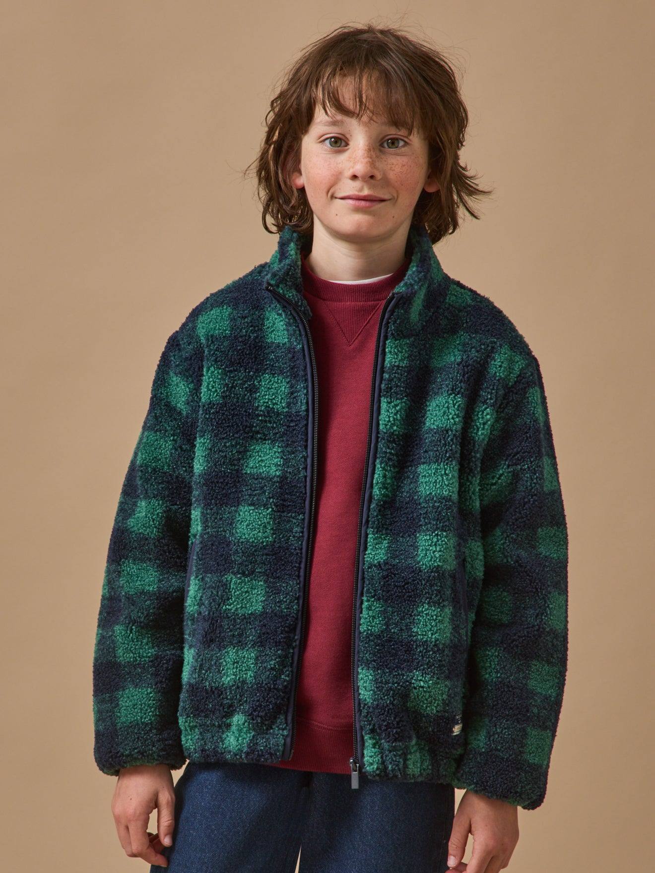 Gilet Sherpa À Carreaux Garçon Carreaux Bleu/vert