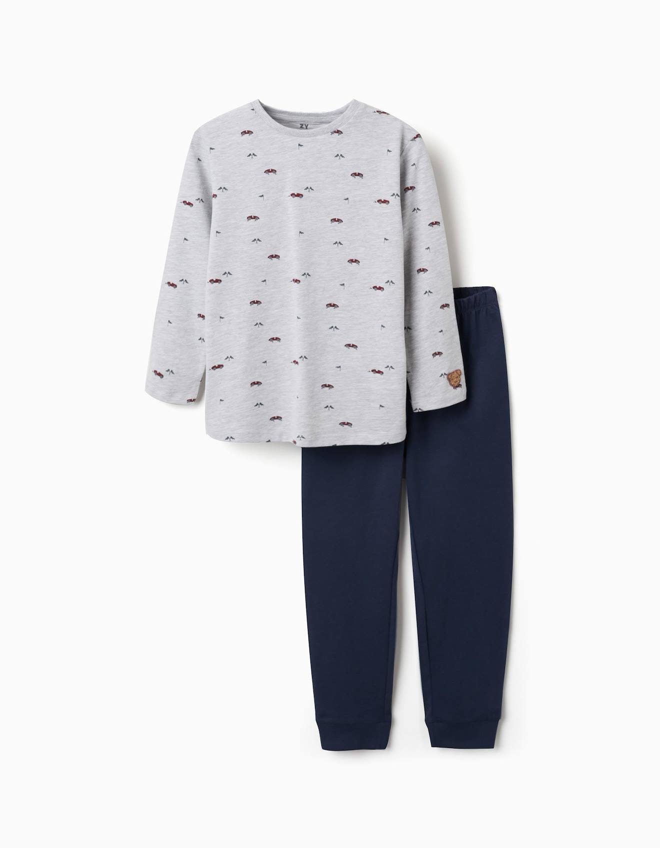 Pyjama Manches Longues Avec Motif De Voitures De Course Gris 19$