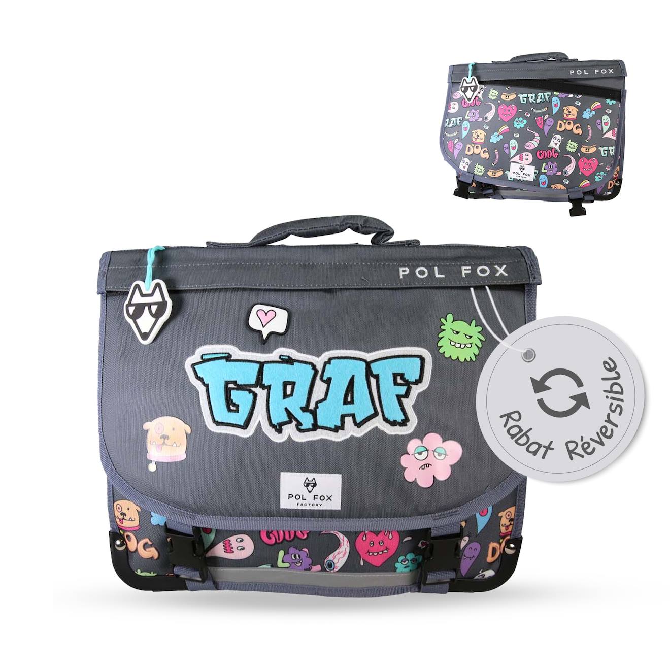 Cartable Réversible 2 Compartiments Street Art - 38 Cm Gris