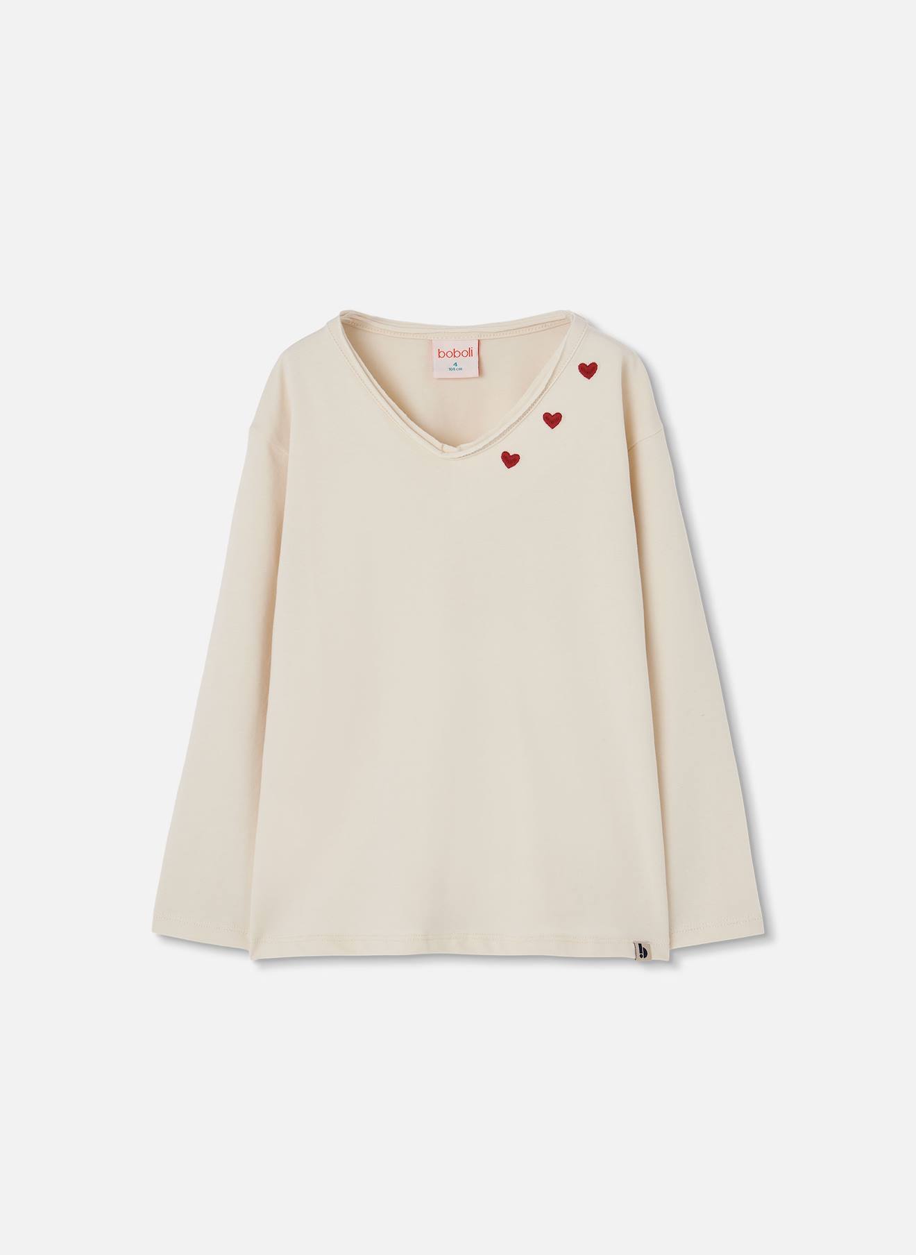 T-shirt En Maille Fille Avec Cœurs Blanc
