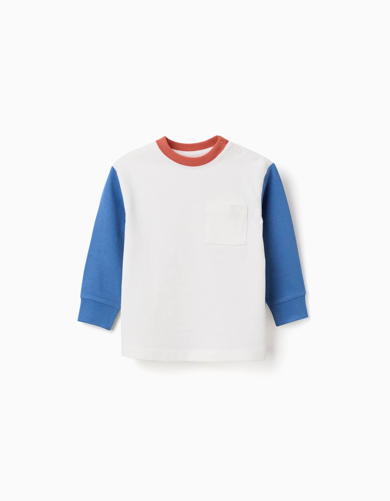 T-shirt En Coton À Manches Longues Avec Poche Bleu