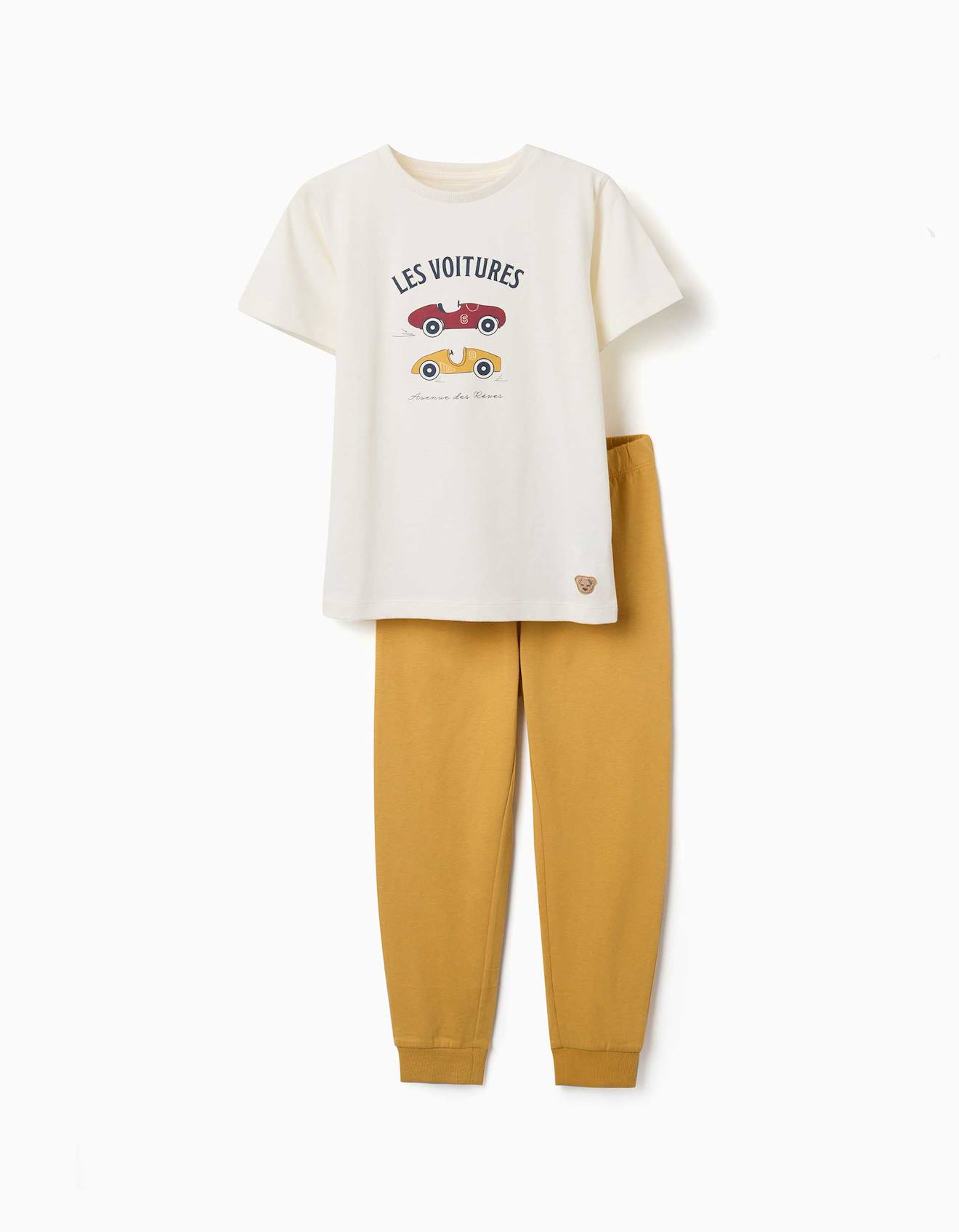 Pyjama À Manches Courtes Avec Imprimé Voitures De Course Blanc
