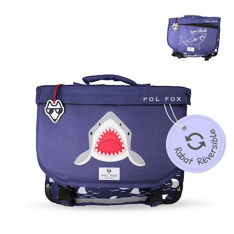 Garçon-Cartable réversible 2 compartiments Shark - 38 cm