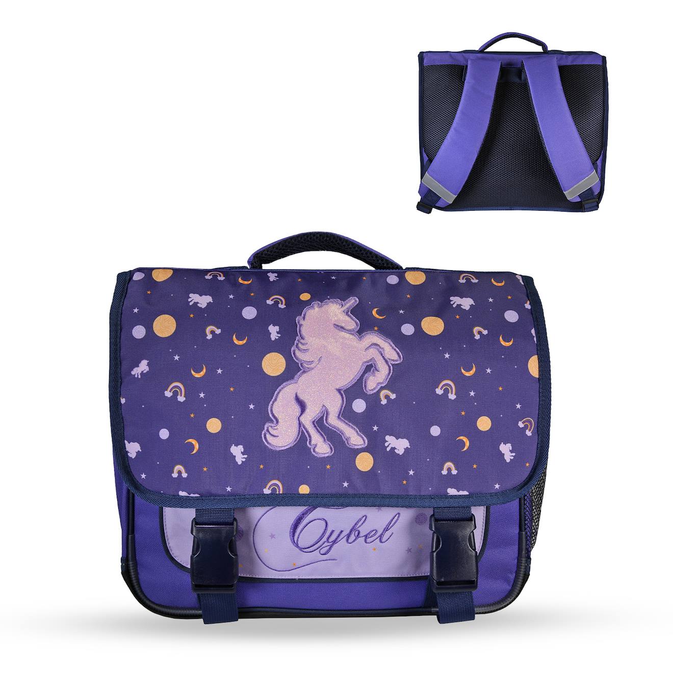Cartable Scolaire 2 Compartiments Cybel Licorne Céleste- 38 Cm Violet