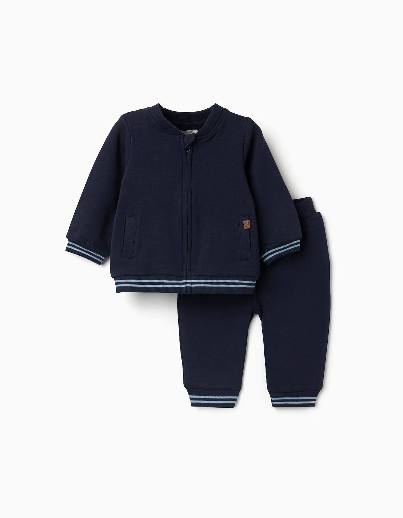Ensemble De Jogging En Coton Peigné À Rayures Bleu Foncé