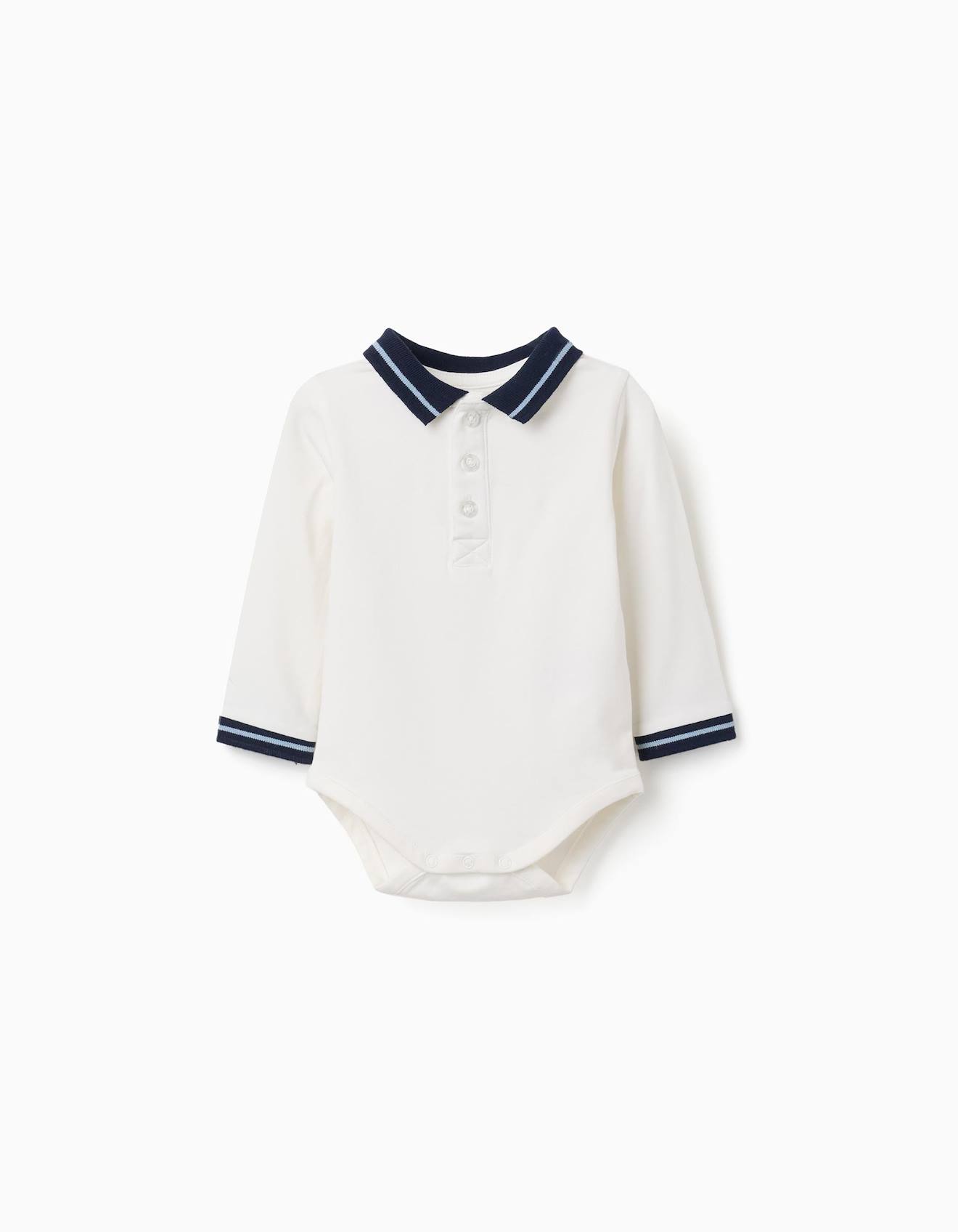 Body Polo En Coton Avec Col Contrastant Blanc