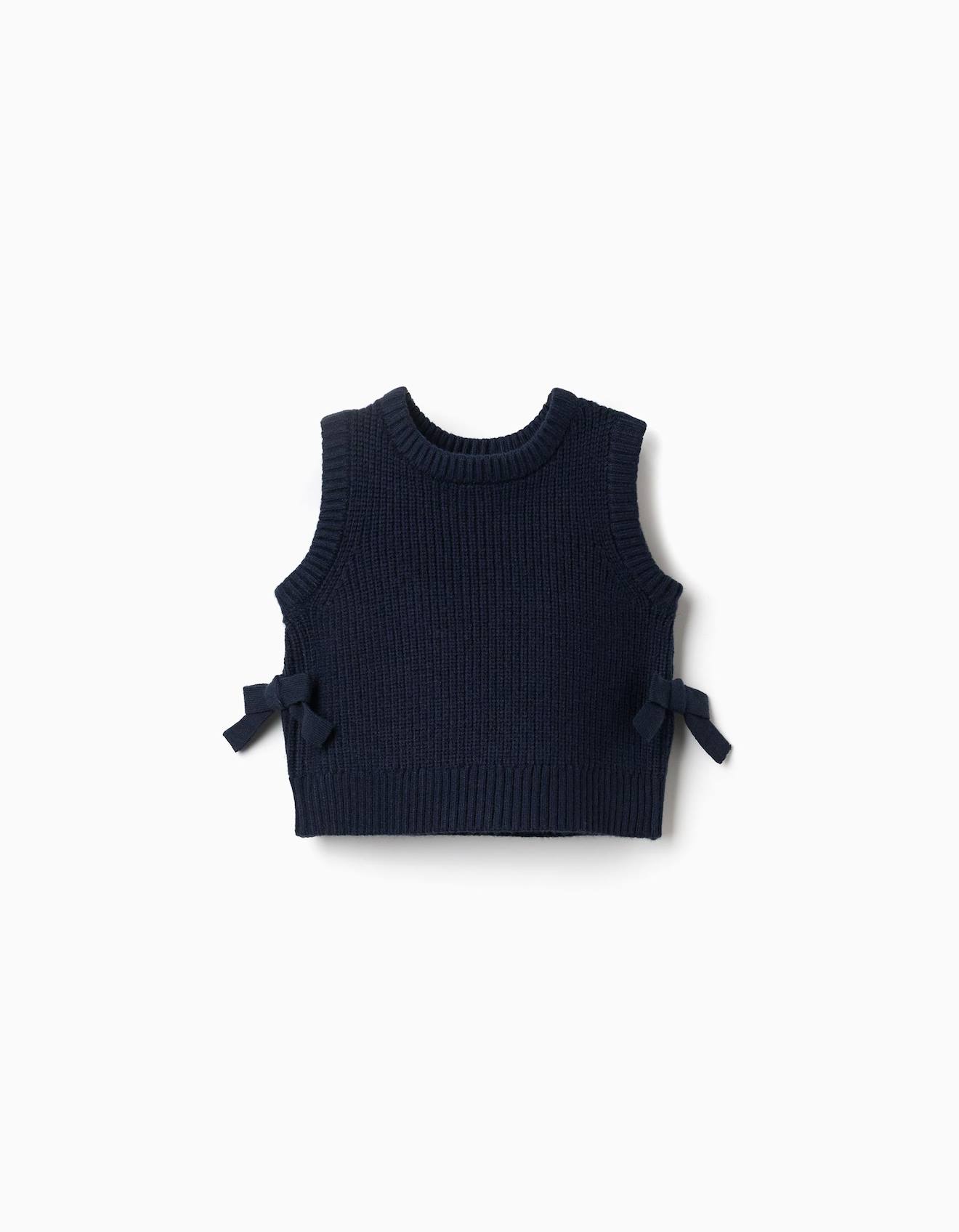 Gilet Sans Manches En Maille Avec Nœuds Sur Les Côtés Bleu Foncé