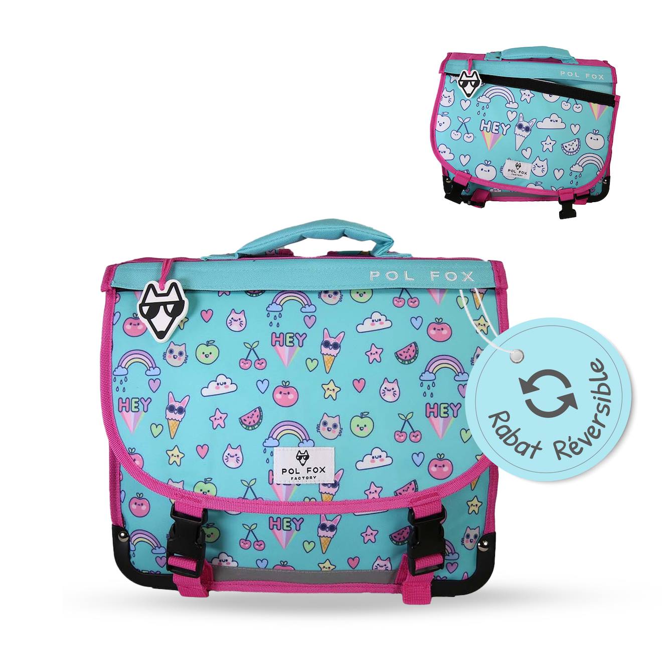 Cartable À Colorier Et Réversible 2 Compartiments Kawai - 38 Cm Bleu