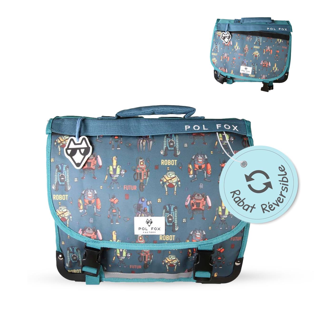 Cartable À Colorier Et Réversible 2 Compartiments Robot - 38 Cm Bleu