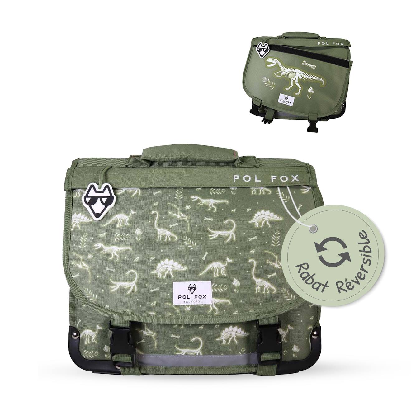 Cartable Réversible 2 Compartiments Jurassic - 38 Cm Vert