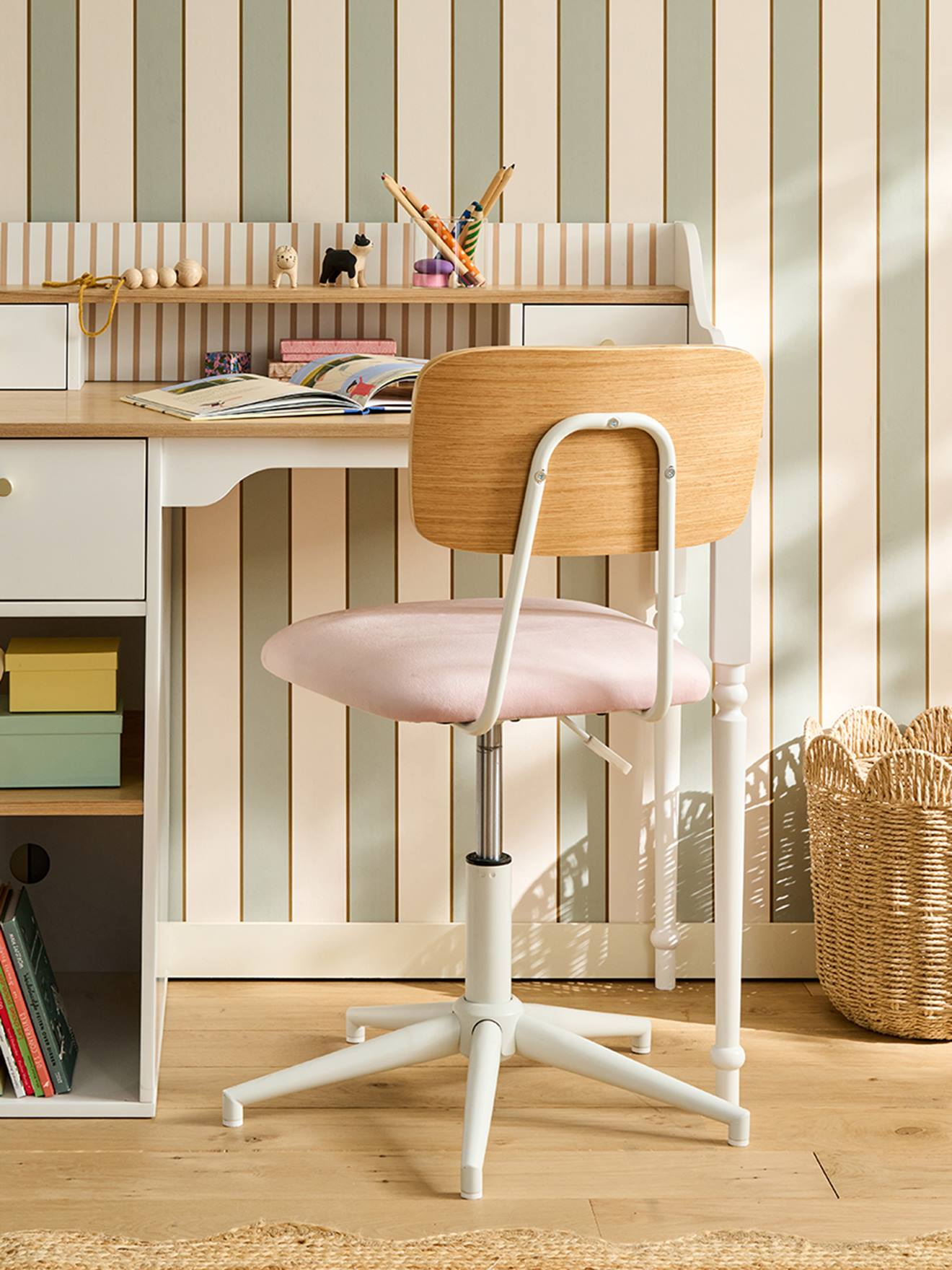 Chaise de bureau métal et bois LIGNE SCHOOL rose