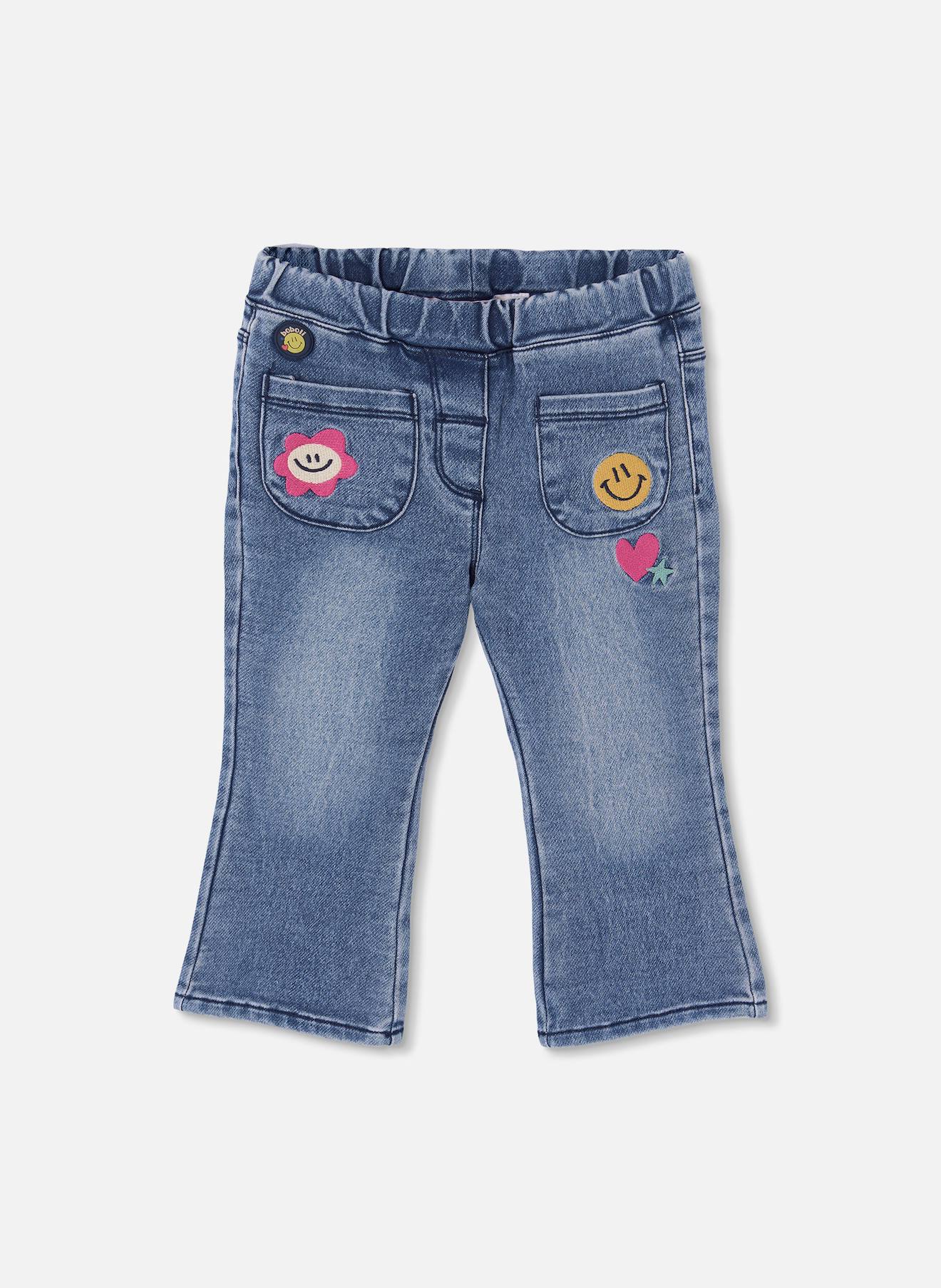 Pantalon Denim Fille Avec Patches De Fleurs Bleu