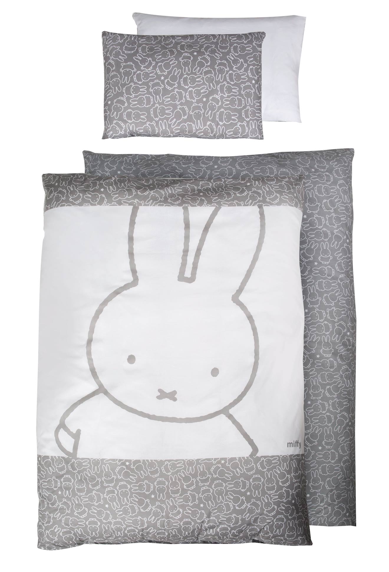 Parure De Lit Bébé Et Enfant En Coton 2 Pièces Réversibles Miffy Gris / Blanc - Miffy®