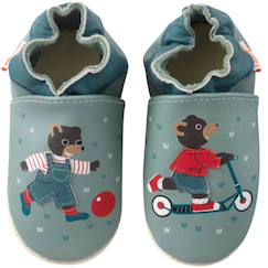 Chaussures-Chaussures garçon 23-38-Chaussons cuir souple petit ours brun