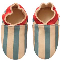 Chaussons bébé cuir souple rayures  - vertbaudet enfant