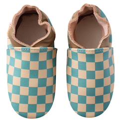 Chaussons bébé cuir souple damier  - vertbaudet enfant