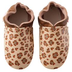 Chaussures-Chaussures garçon 23-38-Chaussons  cuir souple léopard marron