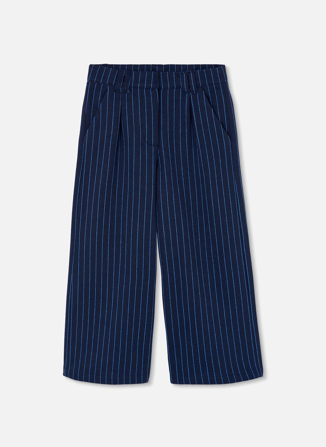 Pantalon Fille À Rayures En Maille Bleu