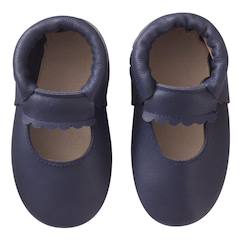 -Chaussons cuir souple uni ouvert marine