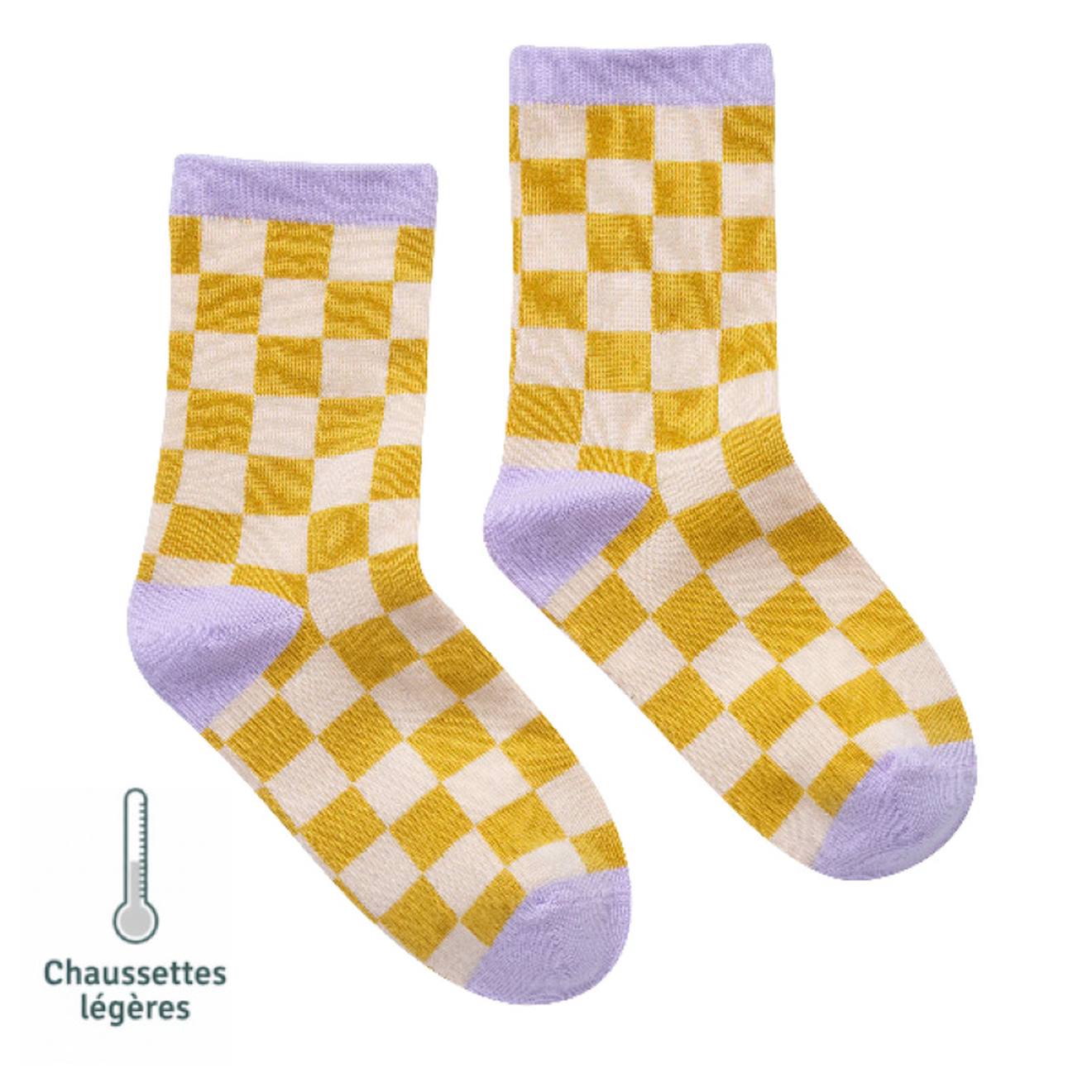 Chaussettes Sans Couture Damier Ocre