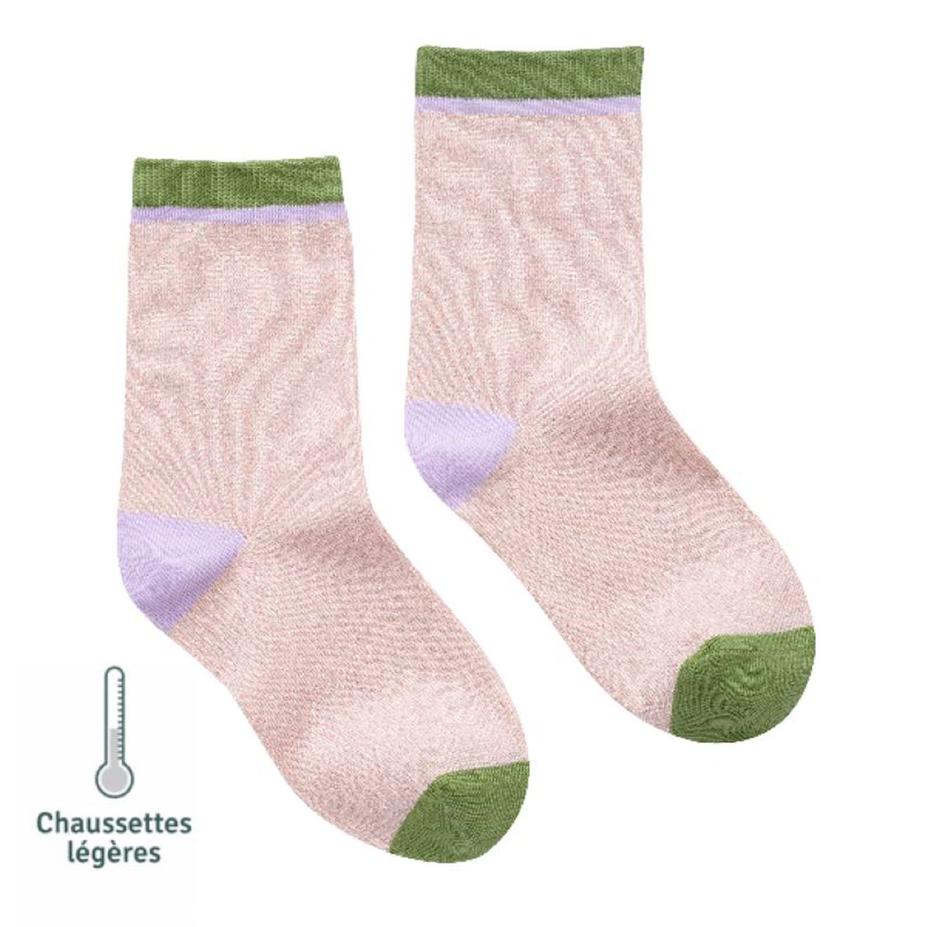 Chaussettes Sans Couture Unies Paillettes Rose 8 €