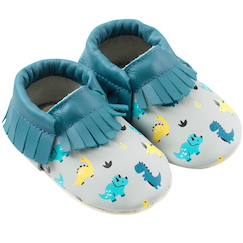 Chaussures-Chaussons cuir souple à franges dinosaures