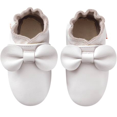 Chaussons bébé cuir souple uni nœuds Blanc 1 - vertbaudet enfant 